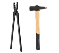 V-SEK Blacksmith - Pinzas de mandíbula de lobo + martillo de 1 kg de | Pinzas de forja para fabricación de cuchillos 0000811-1000 - Martillo de herrero redondo cuadrado para espada de yunque