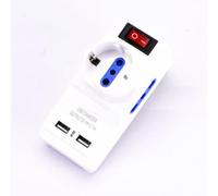 V-TAC - Adaptador múltiple triple bipaso/Schuko con toma alemana y toma bipaso estándar italiana con 2 tomas USB e interruptor luminoso - SKU 8830