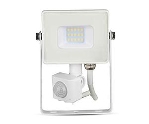 V-TAC Faro LED chip Samsung 10 W con sensor de movimiento y crepuscular e interruptor manual de bloqueo color blanco 3000 K IP65