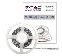 V-TAC Tira LED bobina de 5 metros 10 W por metro cinta luminosa SMD 5050 Color de la luz RGB para interior con tira adhesiva, alimentada a 24 V.
