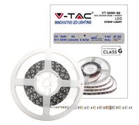 V-TAC Tira LED bobina de 5 metros 5 W por metro cinta luminosa SMD 2835 Color de la luz blanca cálida 3000 K para interior con tira adhesiva, alimentada a 12 V.