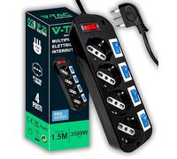 V-TAC Toma eléctrica múltiple, Color Negro, 4 Conectores con interruptores Independientes - 4 entradas 10/16 A Bypass + Schuko - Enchufe 16 A - Regleta - Toma de Corriente para el hogar, la Oficina