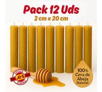 Vadeincienso - Lote de 12 Velas Cera de Abeja Española 100% Natural Hechas a Mano 2x20 cm para Meditación y Relajación