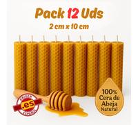 Vadeincienso - Lote de 12 Velas de Cera de Abeja Española Original Hechas a Mano 2x10 cm para Meditación y Relajación