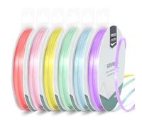 Vaessen Creative Cinta de Raso 3 mm x 10 m - para Lazos, Regalos, Decoraciones, Boda, Atrapasueños y Manualidades - Colores Pastel - 6 Unidades