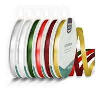 Vaessen Creative Cinta de Raso 6 mm x 10 m - para Lazos, Regalos, Decoraciones, Boda, Atrapasueños y Manualidades - Colores Navidad - 6 Unidades