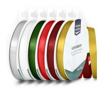 Vaessen Creative Cinta de Raso 9 mm x 10 m - para Lazos, Regalos, Decoraciones, Boda, Atrapasueños y Manualidades - Colores Navidad - 6 Unidades
