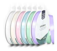 Vaessen Creative Cinta de Raso 9 mm x 10 m - para Lazos, Regalos, Decoraciones, Boda, Atrapasueños y Manualidades - Colores Baby Shower y Comunión - 6 Unidades