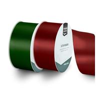Vaessen Creative Cinta de Raso Set - 2 Colores Navidad de 10 m x 50 mm - Verde & Rojo - para Lazos, Regalos, Decoraciones, Boda, Atrapasueños y más Manualidades