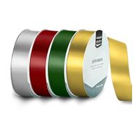 Vaessen Creative Cinta de Raso Set - 4 Colores Navidad de 10 m x 25 mm - Plata, Verde, Rojo & Dorado - para Lazos, Regalos, Decoraciones, Boda, Atrapasueños y más Manualidades