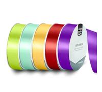Vaessen Creative Cinta de Raso Set - 5 Colores Primaria de 10 m x 25 mm - Azul, Morado, Verde, Amarillo & Rojo - para Lazos, Regalos, Decoraciones, Boda, Atrapasueños y más Manualidades