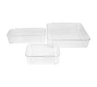Vaguelly 3 Piezas Caja Organizadora Extensible para Cajón, PET Transparente | Bordes Redondeados y Superficie Lisa, Clasificación Visible, para Cosméticos, Escritorio y Tocador