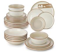 Vajilla de 12 piezas, vancasso Reno 48 piezas de gres, juego de platos modernos, servicio de mesa con plato para comidas, plato para sopa, plato de postre, cuencos, vajilla apta para lavavajillas y