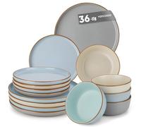 Vajilla de mesa 36 piezas, vancasso RENO juego de vajilla de gres para 12 personas, juego de platos mixto, 12 platos, platos de postre, cuencos, resistente a los arañazos, apto para lavavajillas y