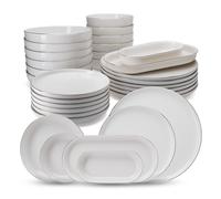 Vajilla de Porcelana de 26 Piezas - Vajilla Kütahya Porselen Bone Moderna Platino para 6 Personas - Vajilla exclusiva color blanco y plata