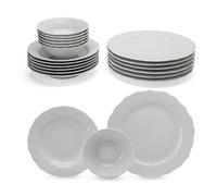 Vajilla de Porcelana Porland Ondulada - Vajilla de 18 Piezas Blanca- completa y elegante para 6 personas