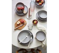 Vajilla elegante de 12 piezas, porcelana gris, 4 platos de 24 cm, 4 platos (20 cm), 4 cuencos (15 cm), microondas y lavavajillas