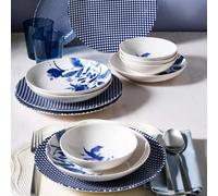 Vajilla elegante de 14 piezas, 100% porcelana, azul y blanco, incluye plato para servir, platos de postre y platos para servir, apto para lavavajillas y microondas
