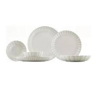Vajilla elegante de 18 piezas, 100% porcelana, color blanco. Consta de 6 platos para servir (27 cm), platos hondos (20 cm) y cuencos (15 cm). Apto para microondas y lavavajillas