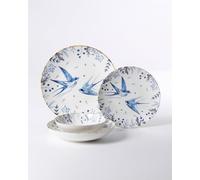 Hermia Juego de Vajilla de Porcelana de 24 Piezas Blanco, Azul y Negro