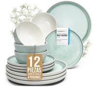Vajilla Ibiza para 4 personas, 12 piezas - Gres premium, resistente a los arañazos, apto para lavavajillas y microondas - Juego de cuencos y platos de Pure Living en Turquesa