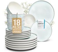 Vajilla Ibiza para 6 personas, 18 piezas - Gres premium, resistente a los arañazos, apto para lavavajillas y microondas - Juego de cuencos y platos de Pure Living en Beige claro