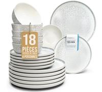 Vajilla Ibiza para 6 personas, 18 piezas - Gres premium, resistente a los arañazos, apto para lavavajillas y microondas - Juego de cuencos y platos de Pure Living en Beige claro