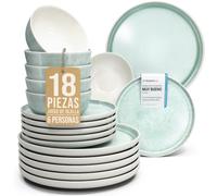 Vajilla Ibiza para 6 personas, 18 piezas - Gres premium, resistente a los arañazos, apto para lavavajillas y microondas - Juego de cuencos y platos de Pure Living en Turquesa