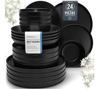 Vajillas Completas de Piedra Negra para 6 Personas -Estilo Urbano Moderno - Juego de Platos de 24 Piezas - Aptos para Lavavajillas y Microondas - Vajilla Negra Mate -Set de Platos Elegante y Funcional