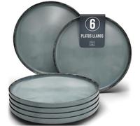 Plato grande de cerámica para 6 personas, estilo rústico. Juego de platos de cerámica de alta calidad, estilo campestre. Apto para lavavajillas, microondas y resistente a arañazos. Juego de platos lla