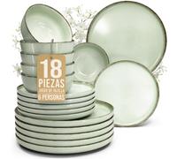 Vajillas para 6 Personas, Set de Steingut Rustic de 18 Piezas - Diseño Rústico y Moderno, Apto para Lavavajillas - Juego de Platos y Cuencos - Vajilla Pure Living en Color verde menta