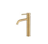 VALAZ Ason Grifo de lavabo redondo con apertura de agua fría y llave monomando fabricado de latón color dorado cepillado