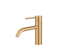 VALAZ Ason Grifo de lavabo redondo con apertura en agua fría y llave monomando fabricado de latón color dorado cepillado