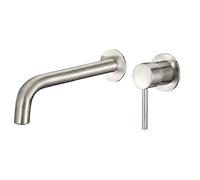 VALAZ Grifo Lavabo Acero Cepillado Protección PVD Empotrado | Grifo Lavabo Monomando, Mezclador Agua Fría y Caliente, Ahorro de Agua | Instalación Fácil | Latón, Inoxidable, Caño 21 cm, Serie Deva