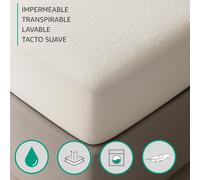VALENTIA HOME Protector Colchón TERRY Impermeable y Transpirable de Rizo. Resistente y Ajustable, Altura 30cm. Lavable y muy Suave. silencioso, Super Absorbente, Antiácaros, Algodón, Protector Cama