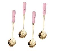 VALICLUD 4 Cucharas para Café y Postre Forma de Flor, Acero Inoxidable y Cerámica, Reutilizables y Fáciles de Limpiar, Ideales para Azúcar y Té