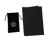 VALICLUD Mantel 50x50 Cm y Bolsa de Tela Negra de Pentáculo para Cartas del Tarot 100x180 Cm Cordón, Resistente y Práctico Set de 2 Piezas para Adivinación, Juego Esotérico