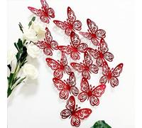 Valixirant Pegatinas de pared de mariposa 3D azul, paquete de 12 recortes para decoración del hogar, jardín, boda, fiesta, resistente a la intemperie, decoración al aire libre, 11/8/6 cm (rojo)