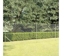 Valla de malla de alambre galvanizado, 15 x 1,5 m, con 7 postes, 2 puntales diagonales, alambre superior, alambre de unión y 3 tensores de alambre, valla de acero plateado para jardín y terraza