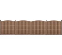 Valla para jardín de madera compuesta (WPC), pantalla protectora, cortavientos, valla con listones, dimensiones 747 x (165-185) cm, diseño redondo
