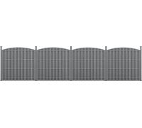 Valla para jardín de madera compuesta (WPC), pantalla protectora, cortavientos, valla con listones, dimensiones 747 x (165-185) cm, diseño redondo