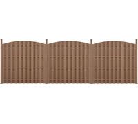 Valla para jardín de material compuesto de madera y plástico (WPC), pantalla protectora, cortavientos, valla con listones, dimensiones 562 x (165-185) cm, diseño redondo