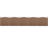 Valla para jardín de material compuesto de madera y plástico (WPC), pantalla protectora, cortavientos, valla con listones, dimensiones 932 x (165-185) cm, diseño redondo