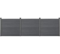 Valla para jardín gris de WPC con postes, pantalla de privacidad, protección contra el viento, tipo lama. Valla de 165x466 cm. [nuevo.holz]