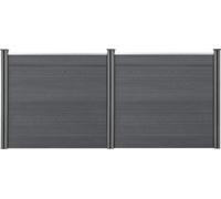 Valla para jardín gris de WPC con postes, pantalla de privacidad, protección contra el viento, valla de listones. Dimensiones: 165x314 cm. [nuevo.holz]