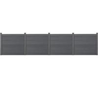 Valla para jardín gris de WPC con postes, pantalla de privacidad, protección contra el viento, valla de listones. Dimensiones: 165 x 618 cm. [nuevo.holz]
