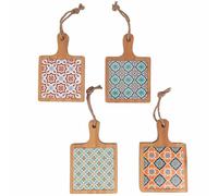 Valladolid - Juego de 4 tablas de cortar de madera de bambú, diseño de loza, 19,6 x 12,9 cm