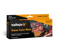 Vallejo Game Color Wash 72190, set de 8 tintas acrílicas de 18 ml para miniaturas y wargames: amarillo, carne, rojo, violeta, azul, sombra, sepia y negro, para sombrear y marcar detalles