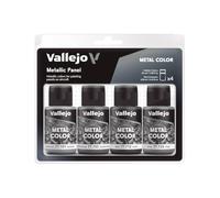 Vallejo Metal Color Set de Pintura Acrílica Metallic Panel. Kit de 4 Colores de Acabado Metalizado en Botellas de 32 Ml con Cuentagotas para Pintar Paneles de Aviones de Cualquier Época
