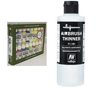 Vallejo MODEL COLOR SET: Colores Básicos USA - 16 Hobby Colors & Diluyente Aerógrafo 200 ml